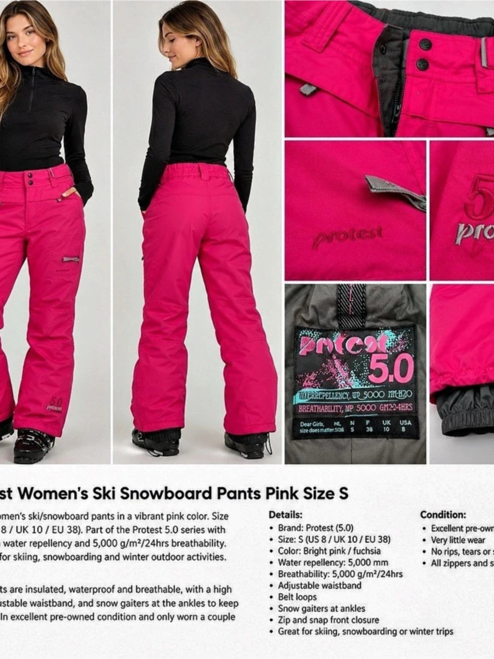 Protest Women’s Ski Snowboard Pants Hot Pink Size S